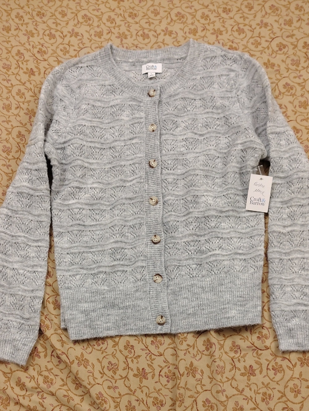 croft & barrow Light Gray Cable Knit Button-Up Cardigan